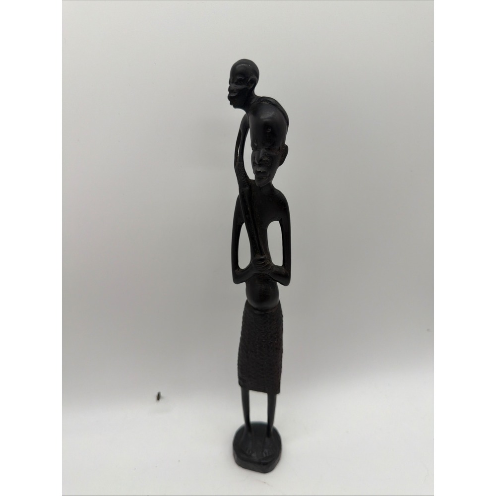 Vintage African Hand Carved Wood Statue Figure Carrying Child Folk Art Decor